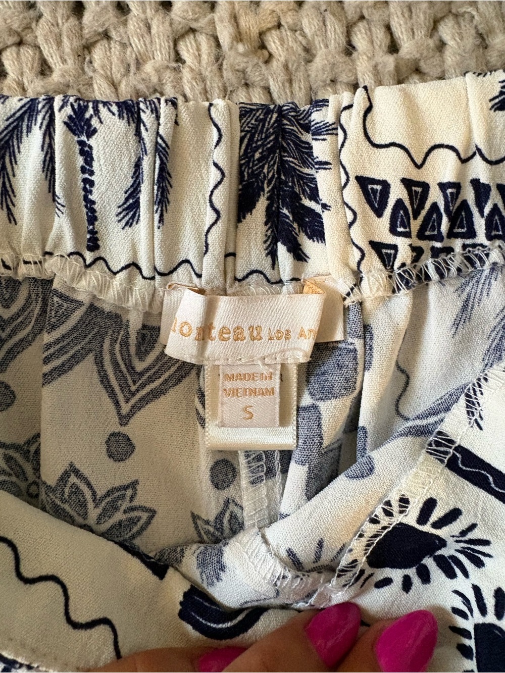 Women's Two-Piece Palm Print Skirt Set - Navy on Cream - Picture 2 of 5